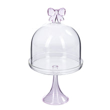 Afbeelding in Gallery-weergave laden, Glass Dome with Bow on Stand Tabletop Clear Pink 19.5 cm