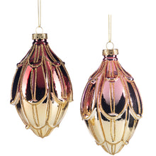Afbeelding in Gallery-weergave laden, Glass Grad Petal Finial Ornament Set of 2 Pink Gold 13 cm