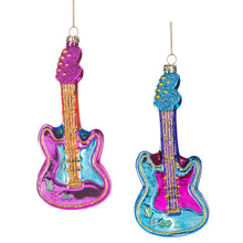 Afbeelding in Gallery-weergave laden, Glass Glitter Guitar Ornament Set of 2 Blue Pink 15 cm