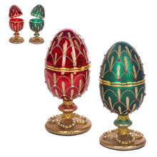 Afbeelding in Gallery-weergave laden, Glass Ant Jewel Egg Box Tabletop Set of 2 Red Green Gold 23 cm