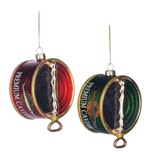Afbeelding in Gallery-weergave laden, Glass Caviar Can Ornament Set of 2 Red Green Gold 10.5 cm