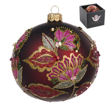 Afbeelding in Gallery-weergave laden, Glass Seq Flower Bauble in Box Burgundy Pink Gold 10 cm

