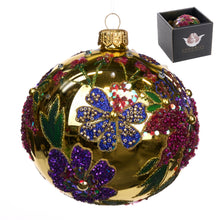 Afbeelding in Gallery-weergave laden, Glass Bead Flower Bauble in Box Gold Purple 10 cm
