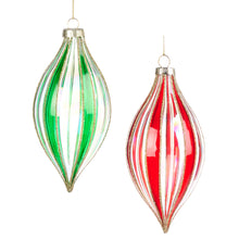 Afbeelding in Gallery-weergave laden, Glass Glitter Striped Finial Ornament Set of 2 Red Green Clear 13 cm
