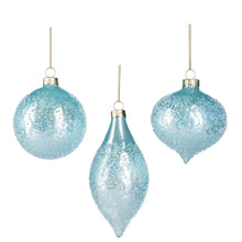 Afbeelding in Gallery-weergave laden, Glass Crush Bauble Finial Ornament Set of 3 Blue 8 cm
