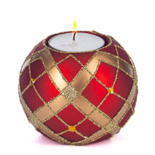 Afbeelding in Gallery-weergave laden, Glass Jewel Glitter Net Bauble Votive Tabletop Red Gold 8 cm
