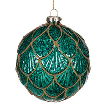 Afbeelding in Gallery-weergave laden, Glass Ant.3d Pinec Scale Bauble Green Gold 10 cm
