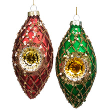 Afbeelding in Gallery-weergave laden, Glass 3D Refl Finial Ornament Set of 2 Green Red 13 cm
