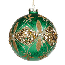 Afbeelding in Gallery-weergave laden, Glass Seq Bead Decorative Bauble Green Gold 10 cm
