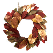Afbeelding in Gallery-weergave laden, Seq Twig Mix Leaf Wreath Burgundy Green Gold 61 cm
