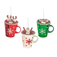 Afbeelding in Gallery-weergave laden, Glass Xmas Mug Ornament Set of 3 Red Green White 10 cm

