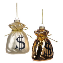 Afbeelding in Gallery-weergave laden, Glass Dollar Bag Ornament Set of 2 Gold Black 11 cm
